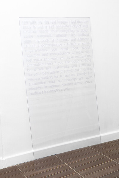 t-board, 2016. Helvetica on polycarbonate, 150 x 80 cm. - © Ben Elliot