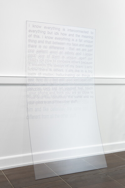 t-board, 2016. Helvetica on polycarbonate, 150 x 80 cm. - © Ben Elliot